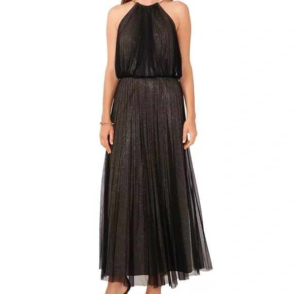 MSK | Dresses | Msk Petite Metallic Halter Blouson Pleated Gown Size 6p |  Poshmark